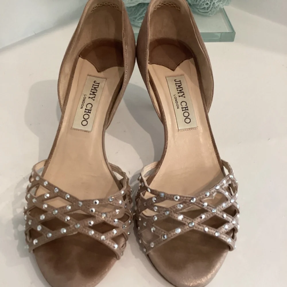 Jimmy Choo Suede Crystal Embellishment Slides Heels Sandals Shoes 37 7